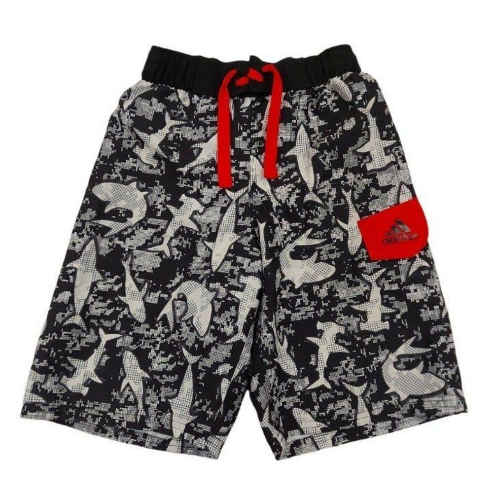 Adidas Swimming Shorts Boys Small 8-10 Shark Print Mesh Lined Pool Beach Summer